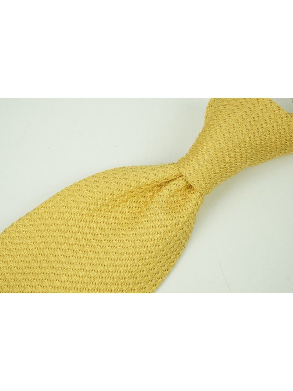 Trevelyan Solid Yellow Grenadine Woven Silk Tie MAde in England